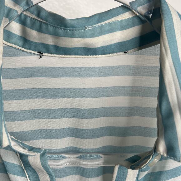 ELODIE Striped Short Sleeve Button-Front Shirt Blouse Sheer Blue White Size M/L - Picture 6 of 11